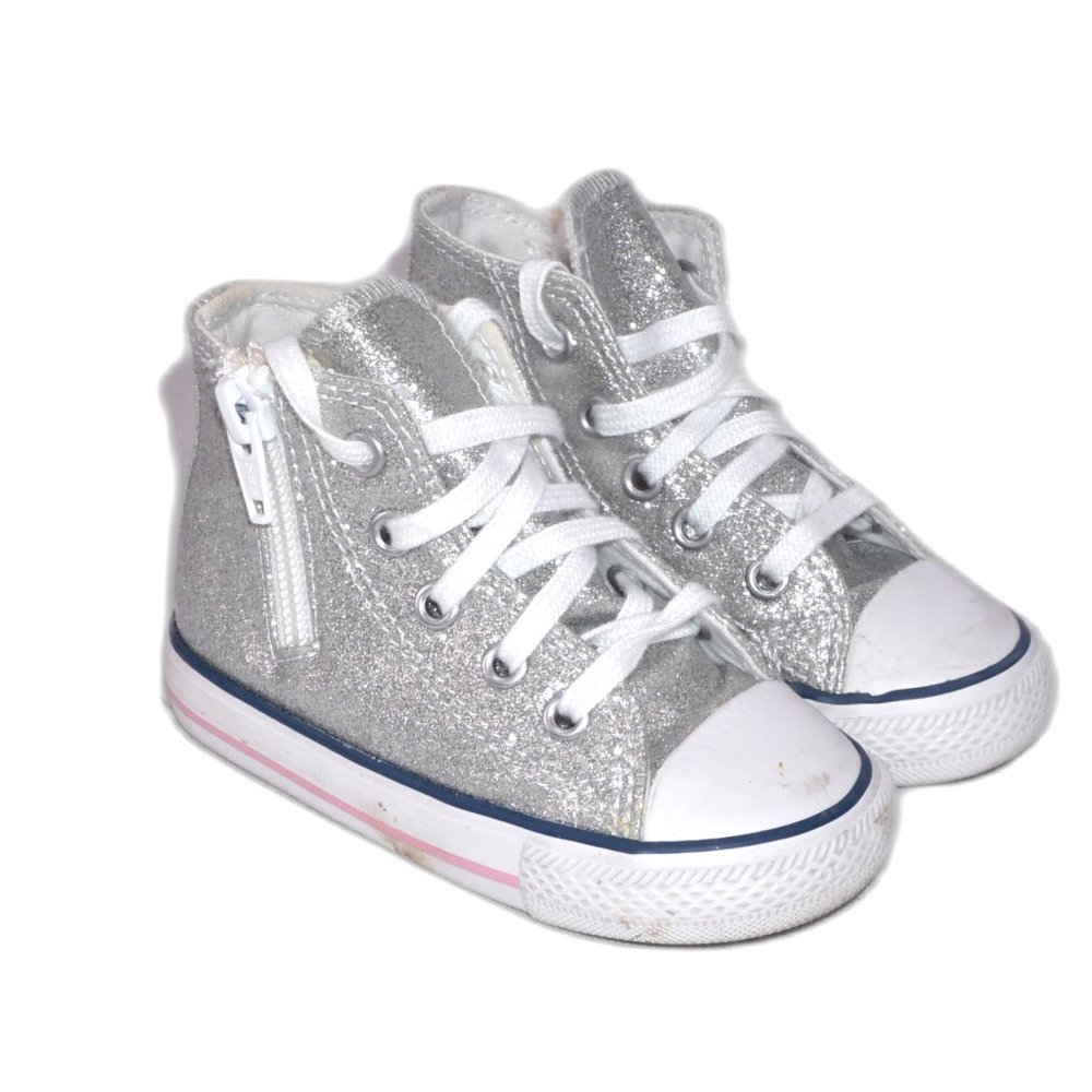 Converse All Star Silver High Top Sneakers Infants Size: 6 Lace + Zip Up NEW NIB